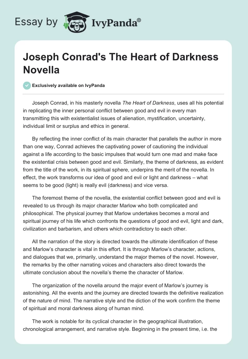 Joseph Conrad's "The Heart of Darkness" Novella. Page 1