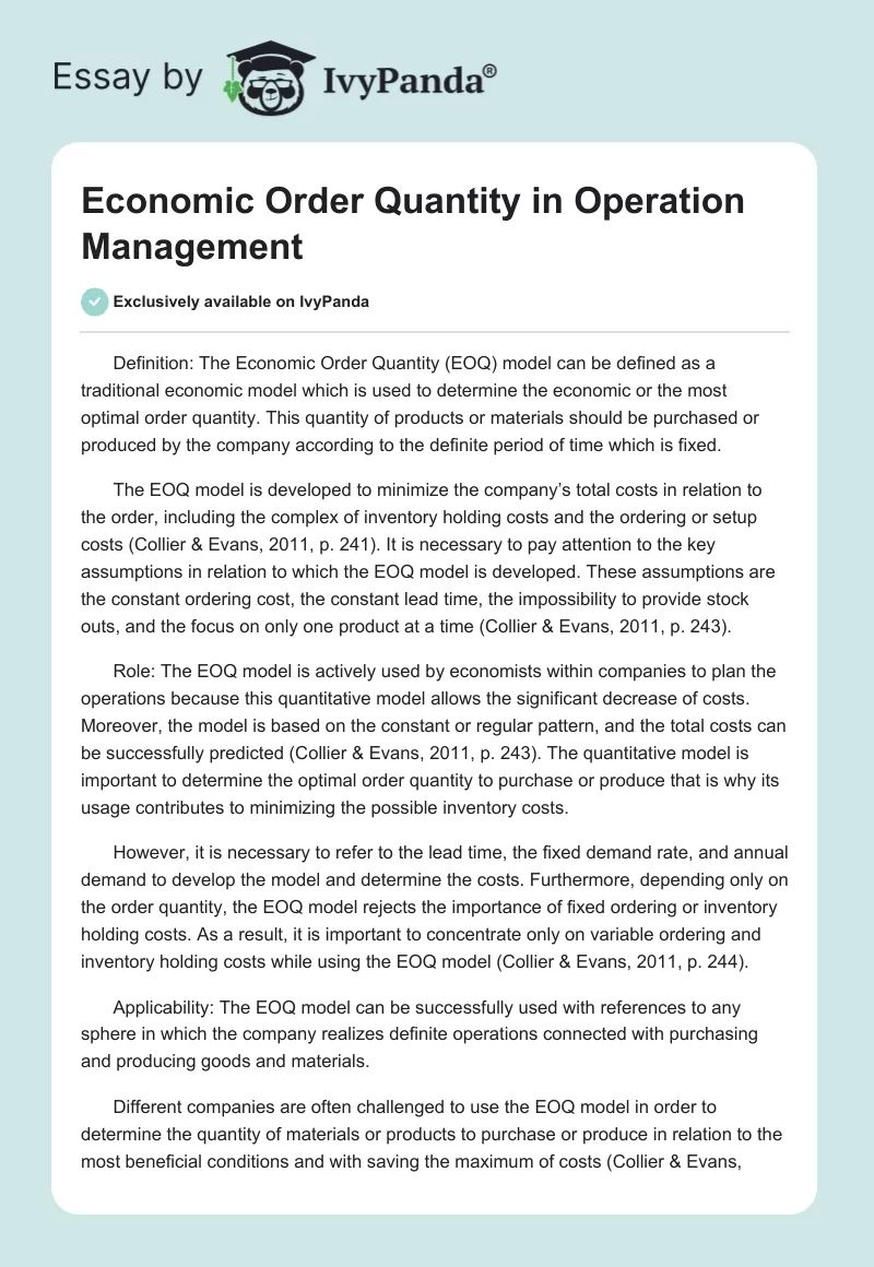 EOQ in Production and Operations Management. Page 1