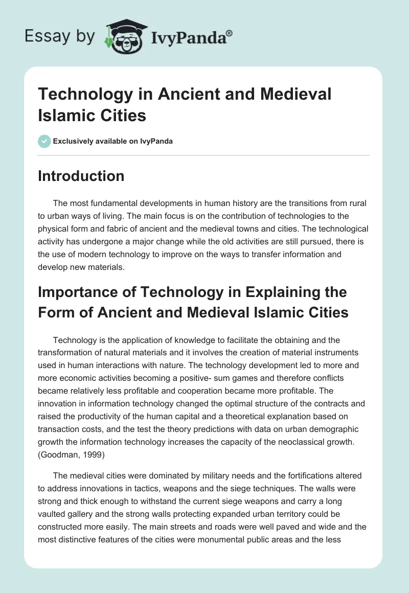 Technology in Ancient and Medieval Islamic Cities. Page 1