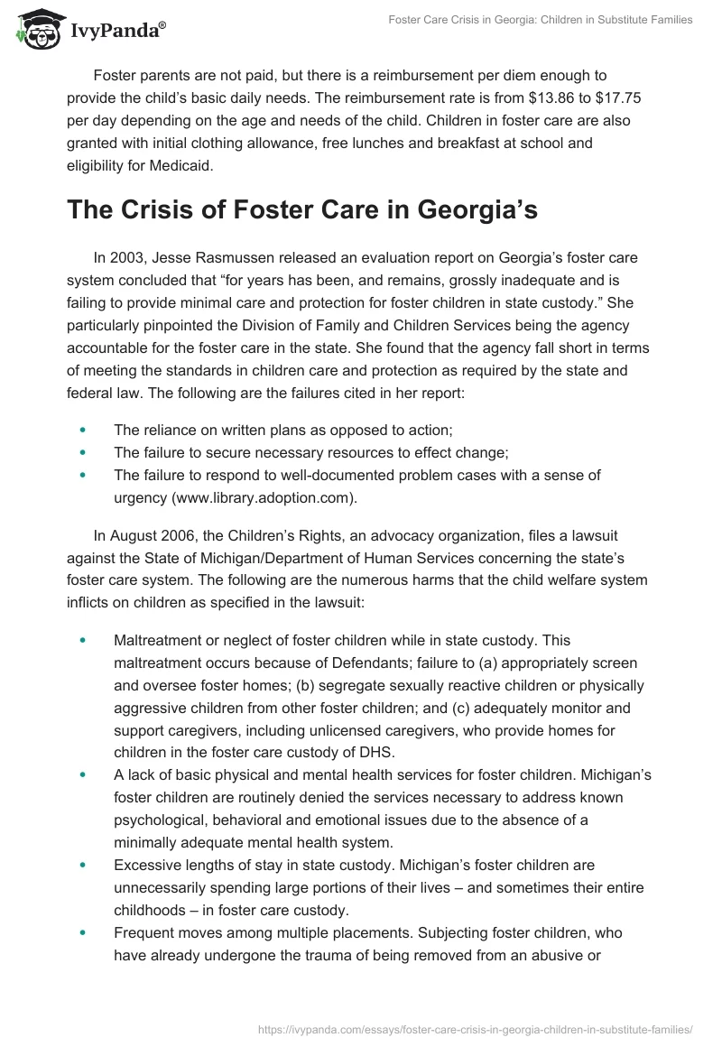 Foster Care Crisis in Georgia: Children in Substitute Families. Page 3