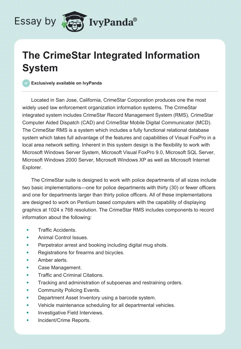 The CrimeStar Integrated Information System. Page 1