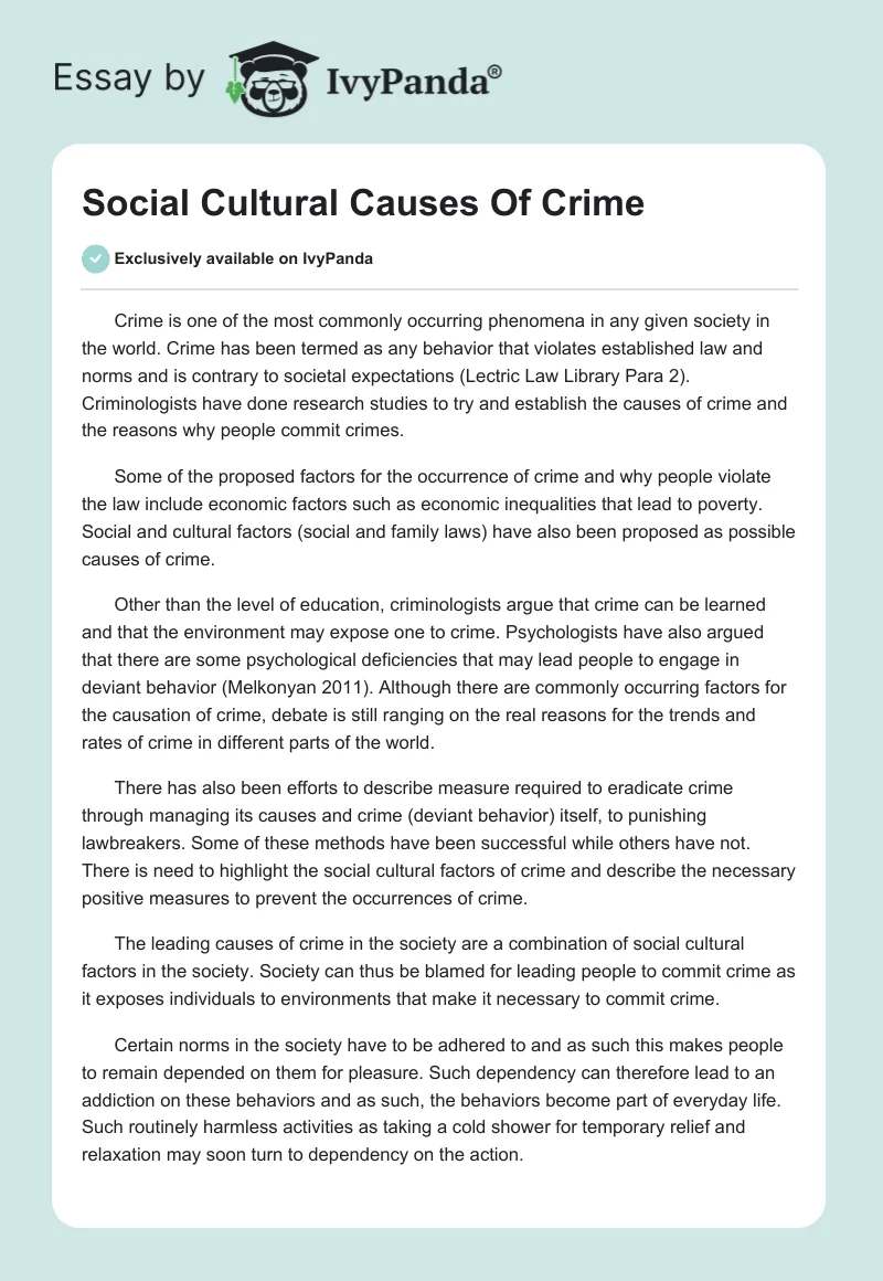 Social Cultural Causes of Crime. Page 1