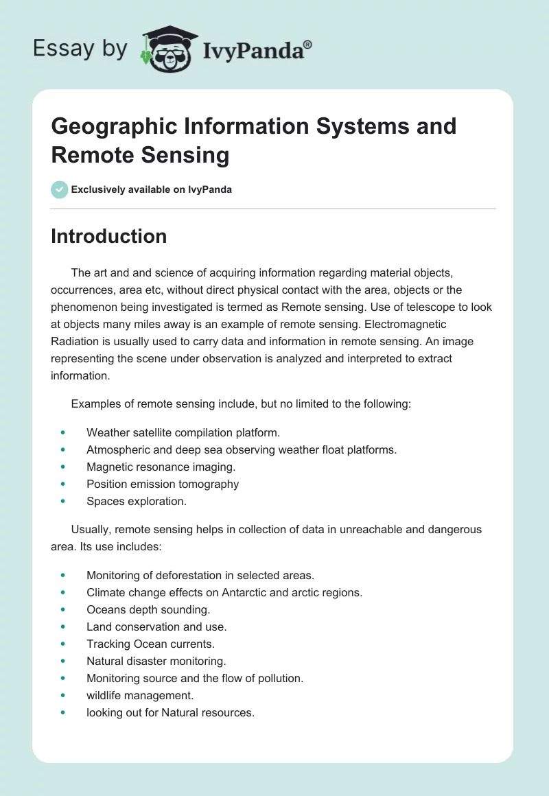 Geographic Information Systems and Remote Sensing. Page 1