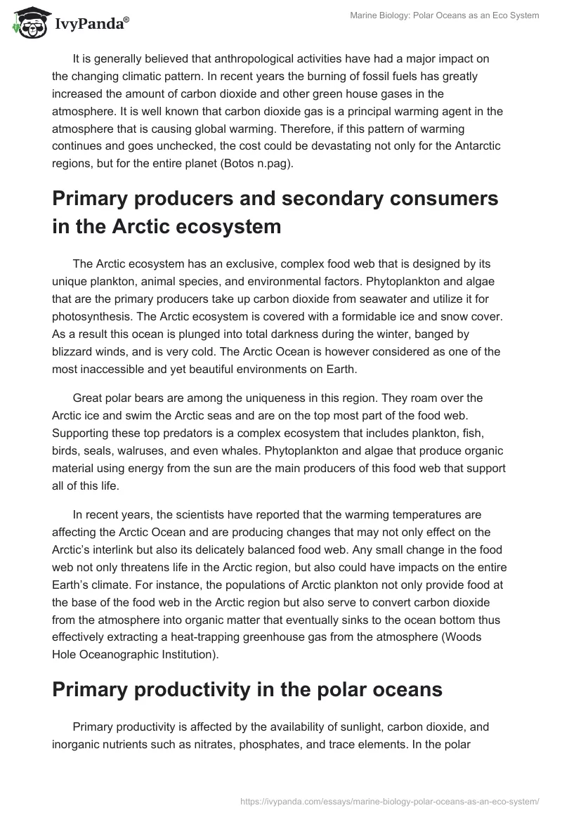 Marine Biology: Polar Oceans as an Eco System. Page 4