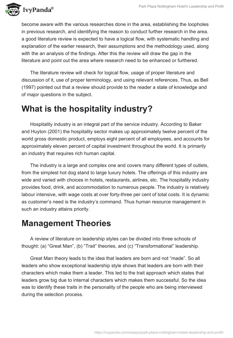 Park Plaza Nottingham Hotel's Leadership and Profit. Page 2