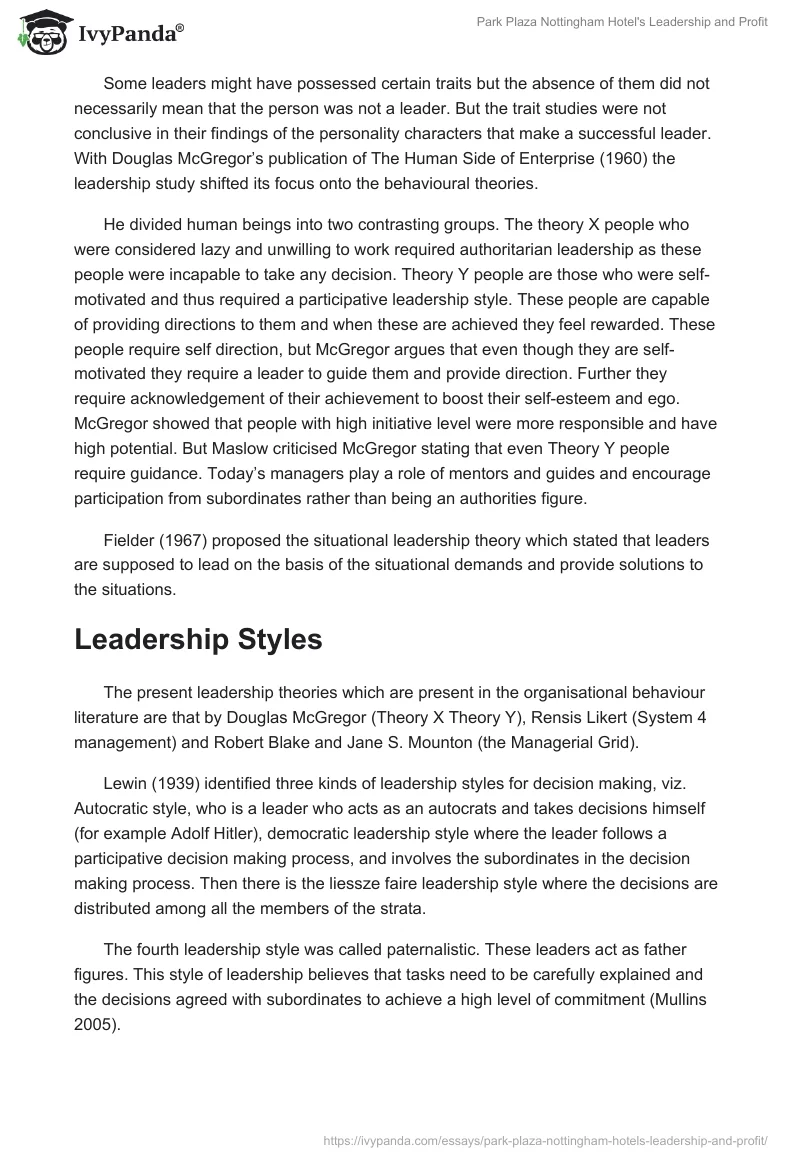 Park Plaza Nottingham Hotel's Leadership and Profit. Page 3