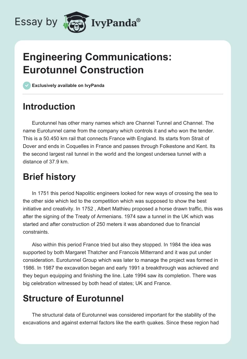 Engineering Communications: Eurotunnel Construction. Page 1