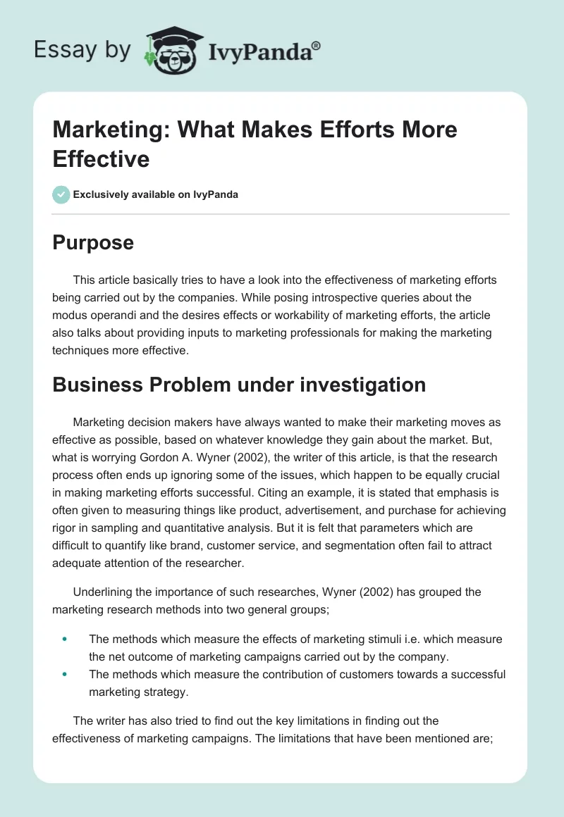 Marketing: What Makes Efforts More Effective. Page 1