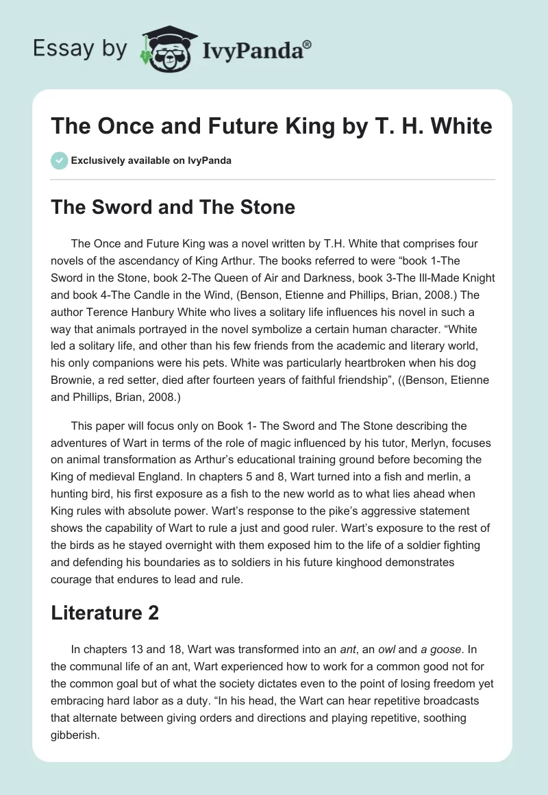 "The Once and Future King" by T. H. White. Page 1