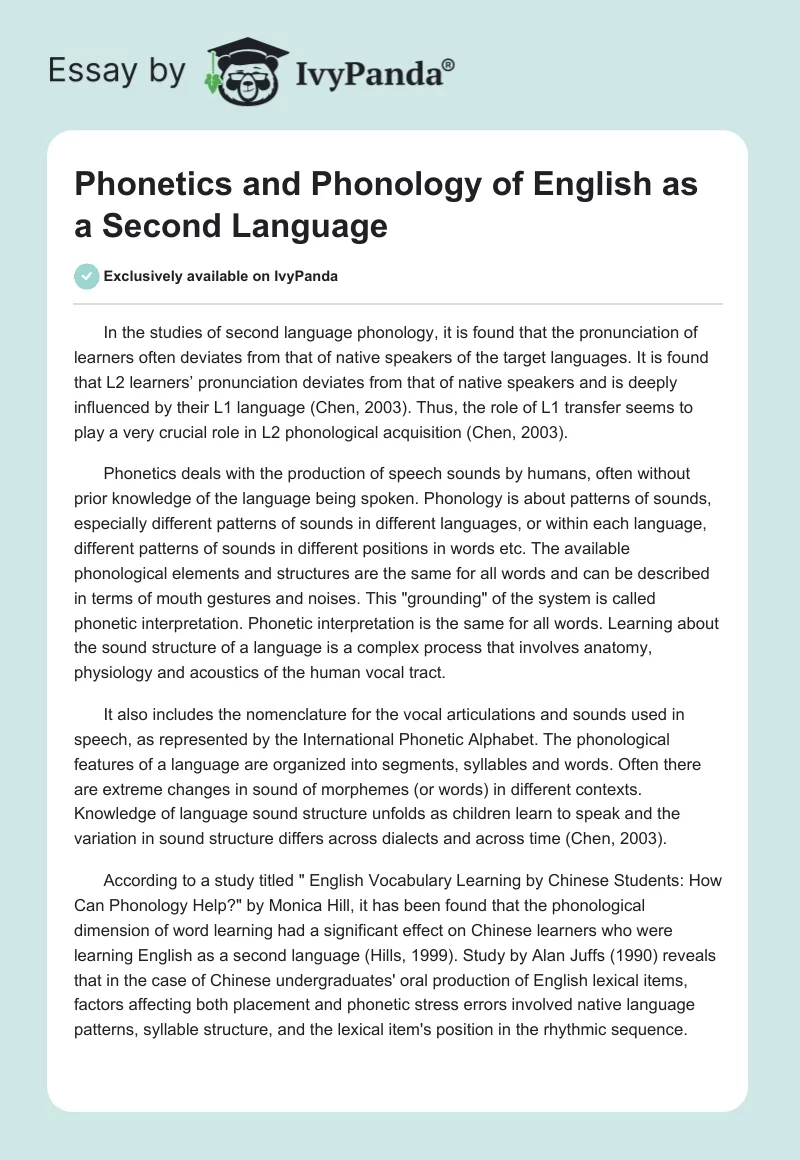 Phonetics and Phonology of English as a Second Language. Page 1