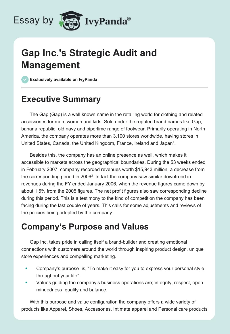Gap Inc.'s Strategic Audit and Management. Page 1