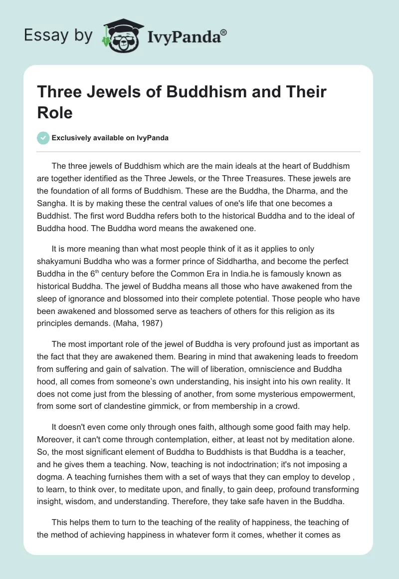 Three Jewels of Buddhism and Their Role. Page 1