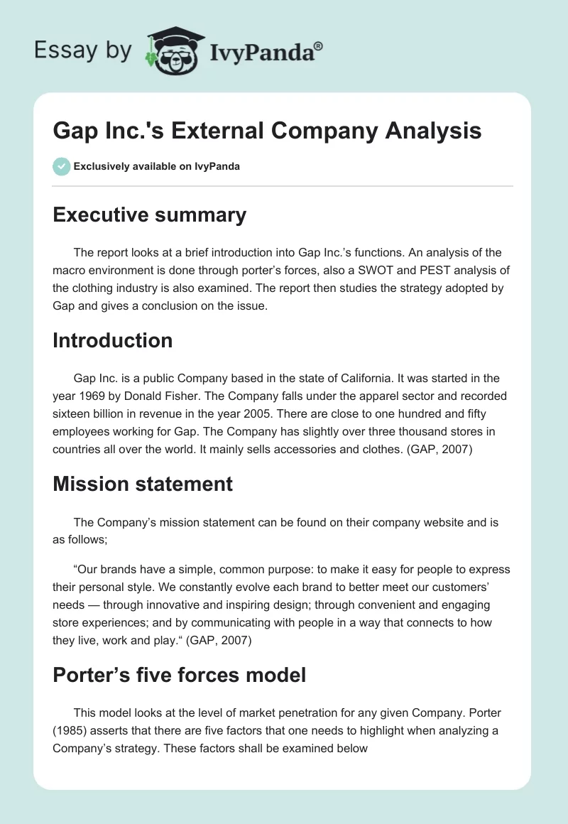 Gap Inc.'s External Company Analysis. Page 1