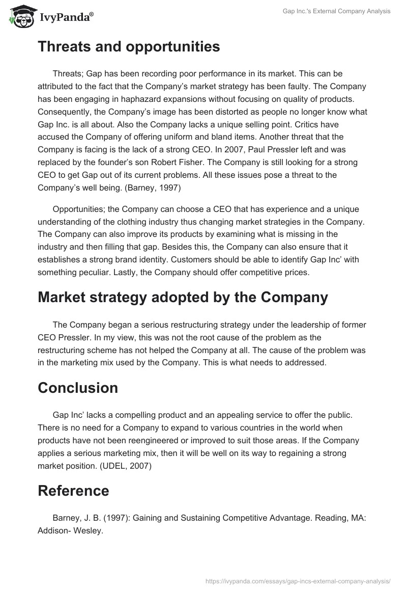 Gap Inc.'s External Company Analysis. Page 3