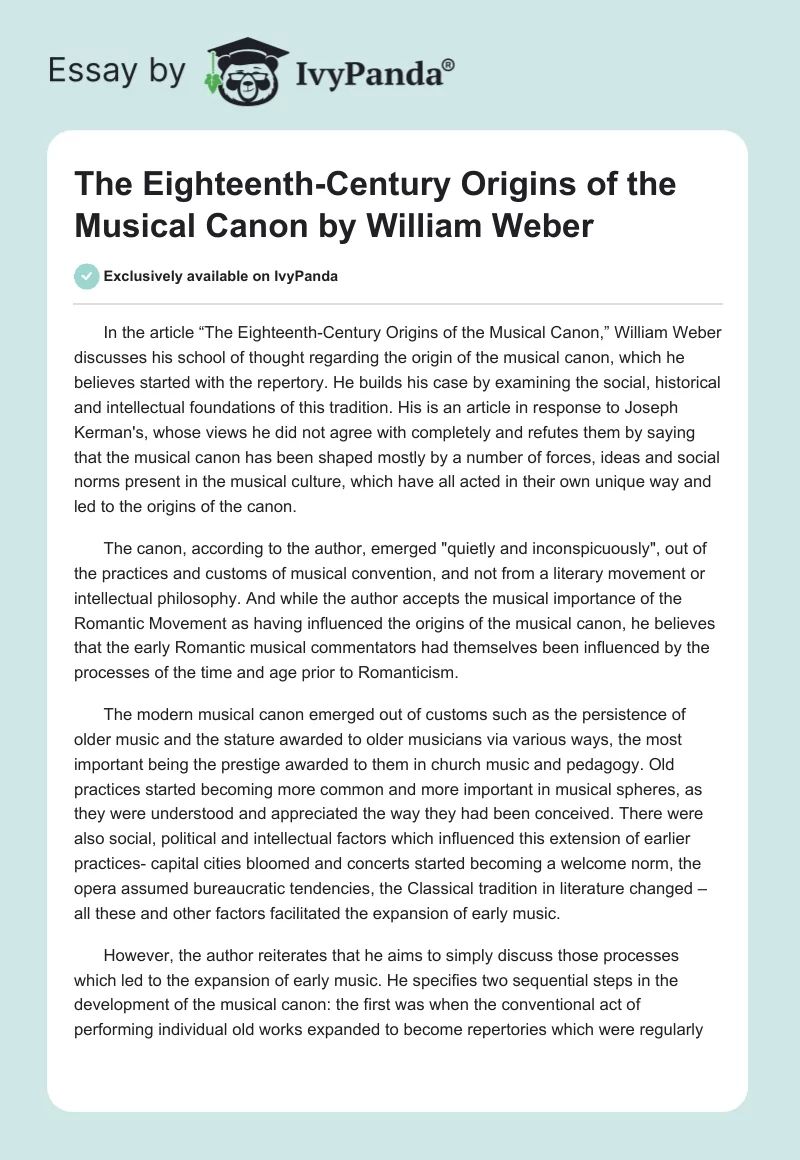 The Eighteenth-Century Origins of the Musical Canon by William Weber. Page 1
