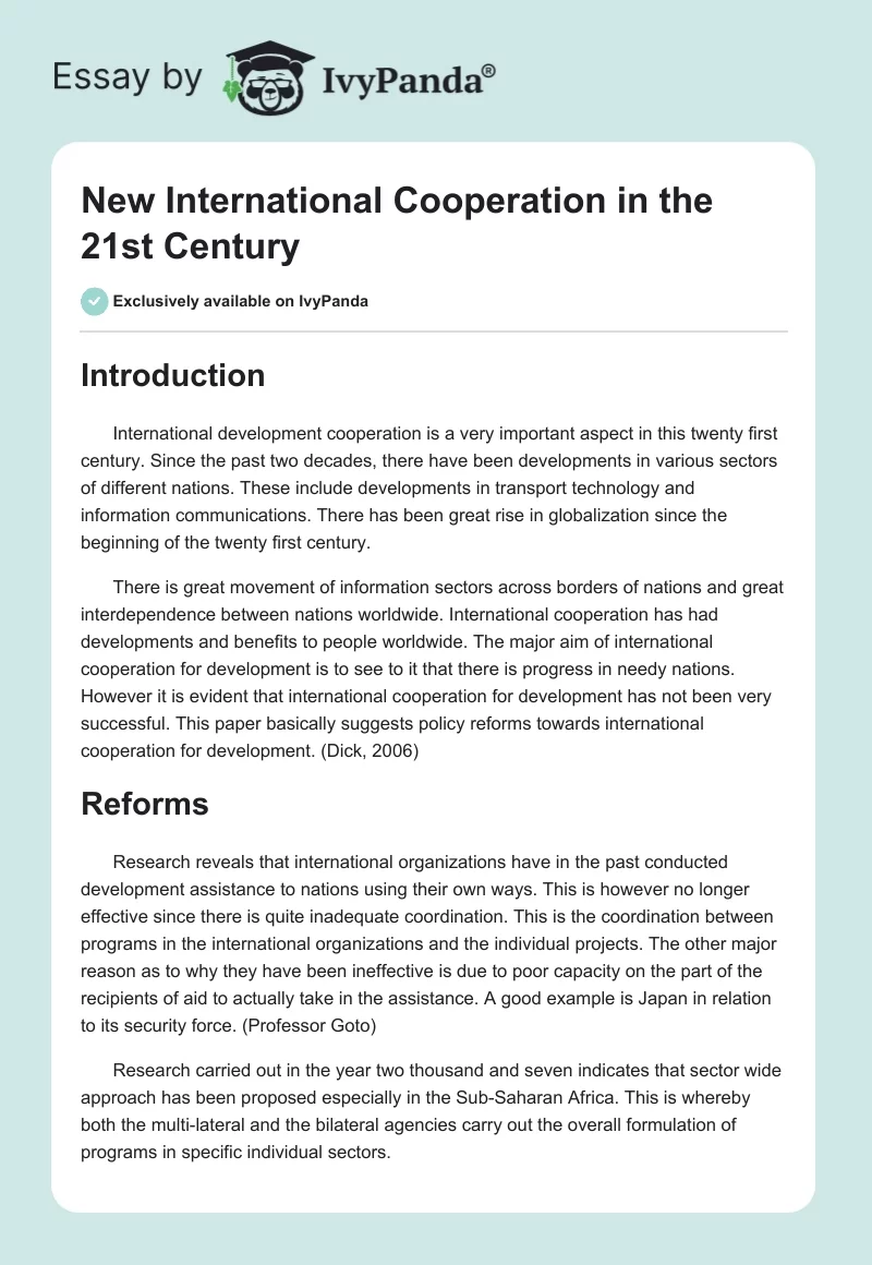 New International Cooperation in the 21st Century. Page 1