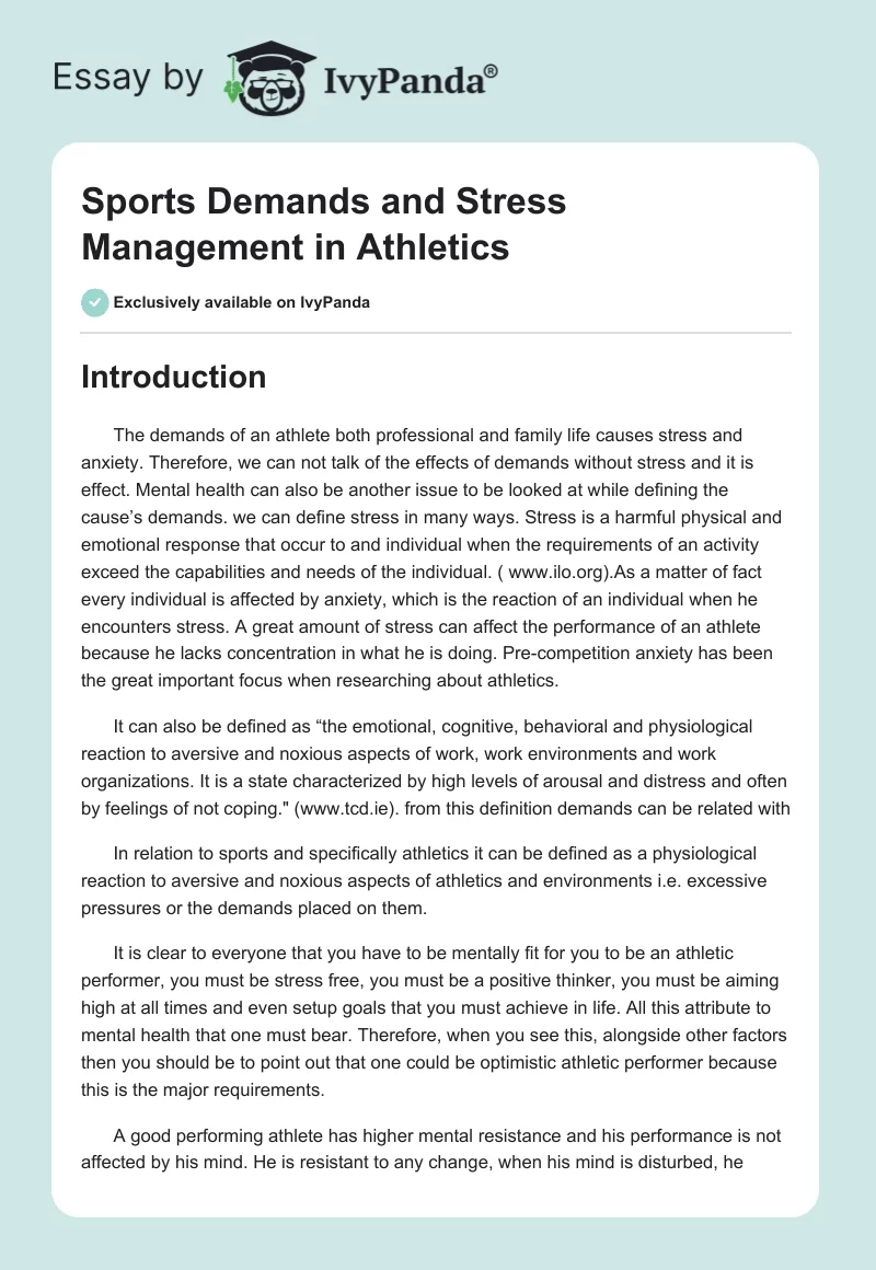 Sports Demands and Stress Management in Athletics. Page 1