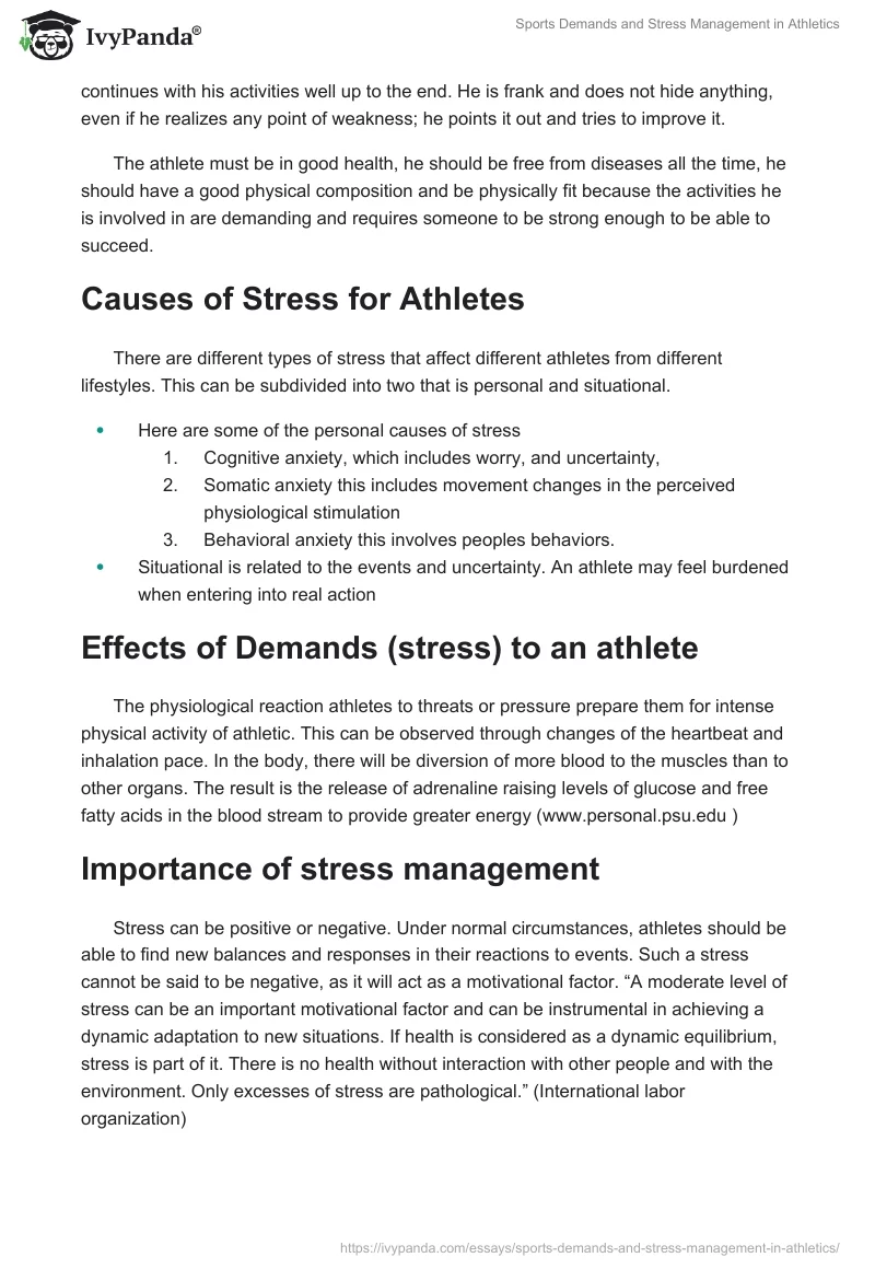 Sports Demands and Stress Management in Athletics. Page 2