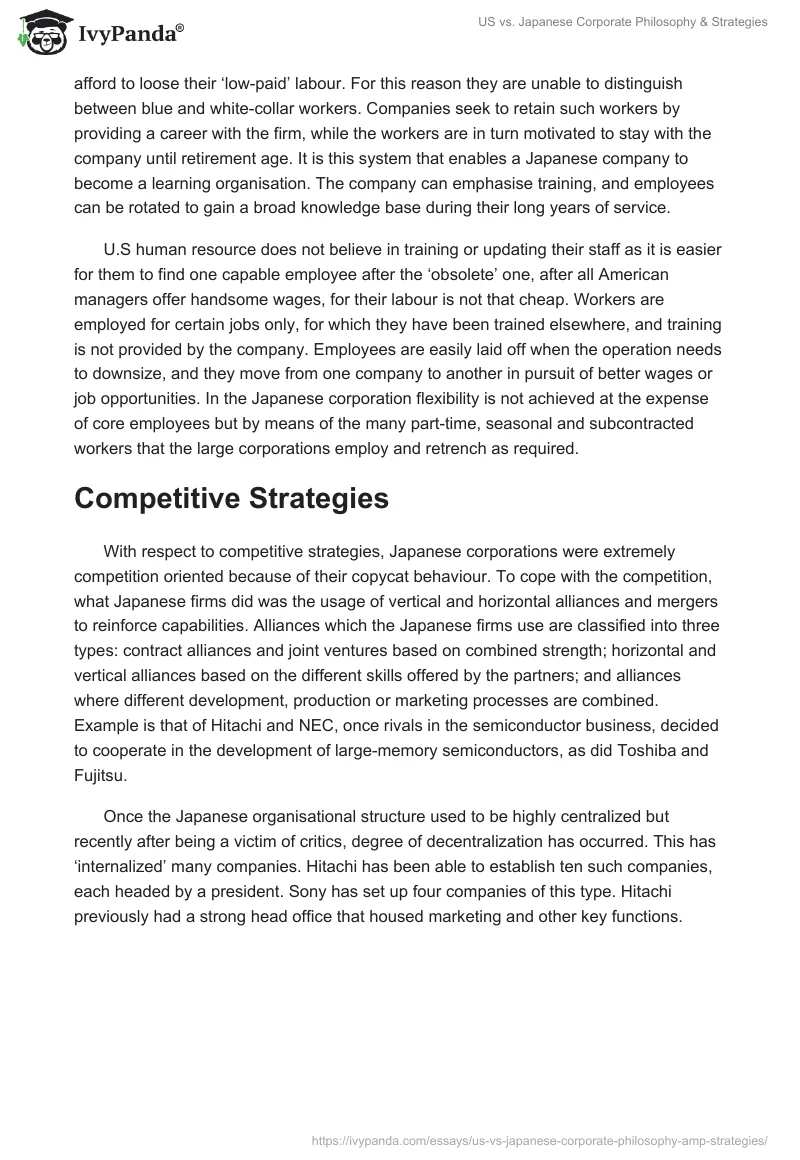 US vs. Japanese Corporate Philosophy & Strategies. Page 4