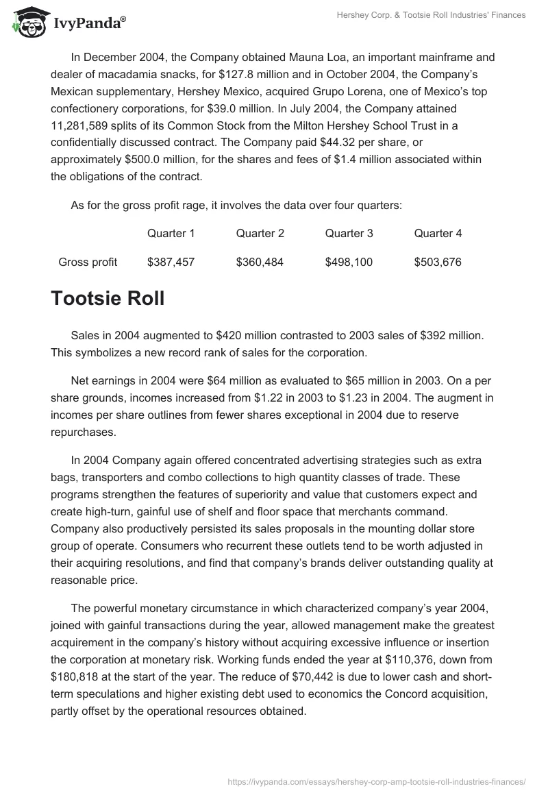 Hershey Corp. & Tootsie Roll Industries' Finances. Page 2