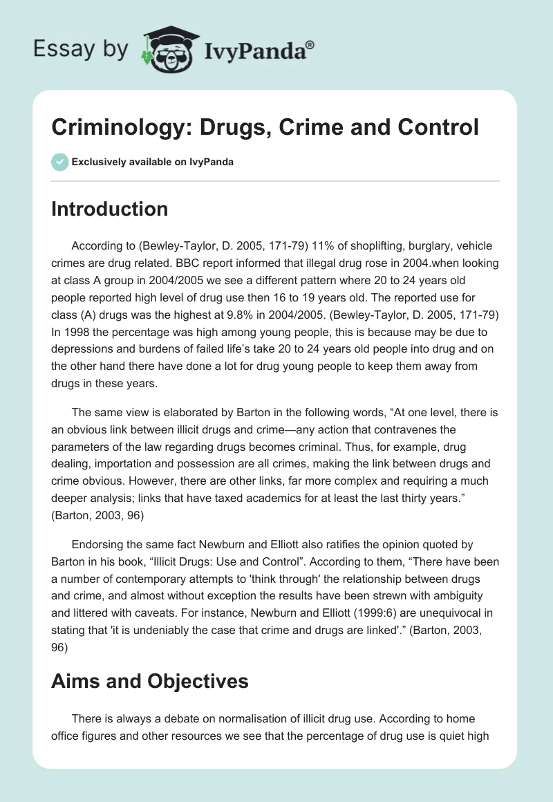 Criminology: Drugs, Crime and Control. Page 1