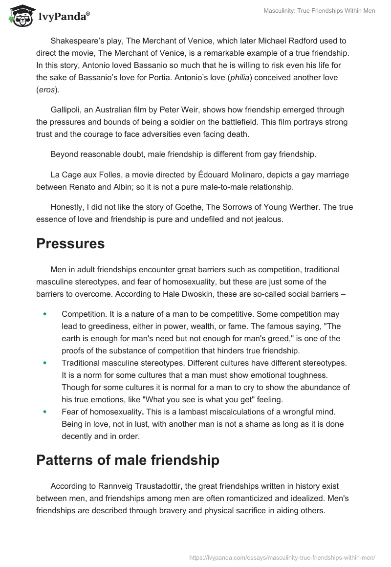 Masculinity: True Friendships Within Men. Page 2