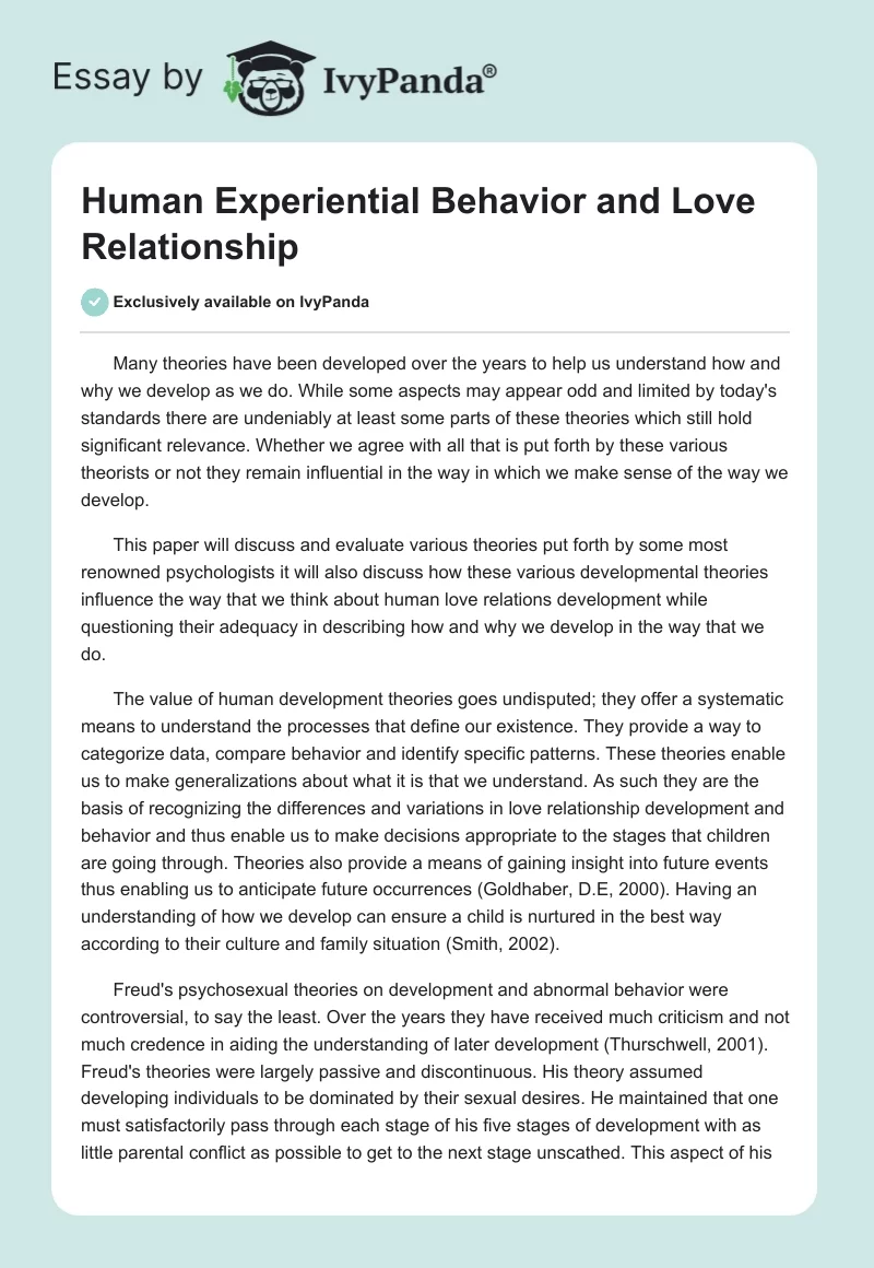 Human Experiential Behavior and Love Relationship. Page 1