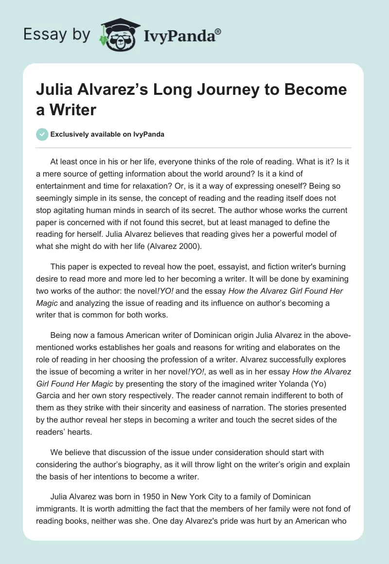 Julia Alvarez’s Long Journey to Become a Writer. Page 1