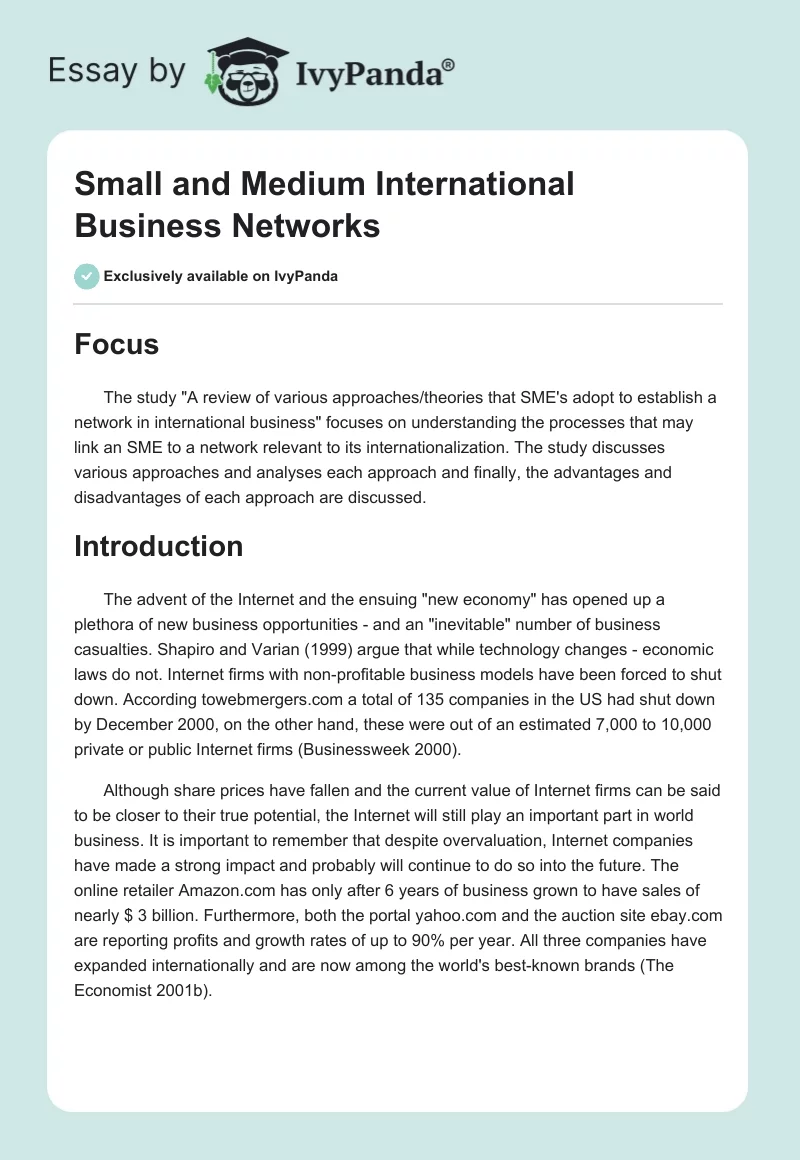 Small and Medium International Business Networks. Page 1