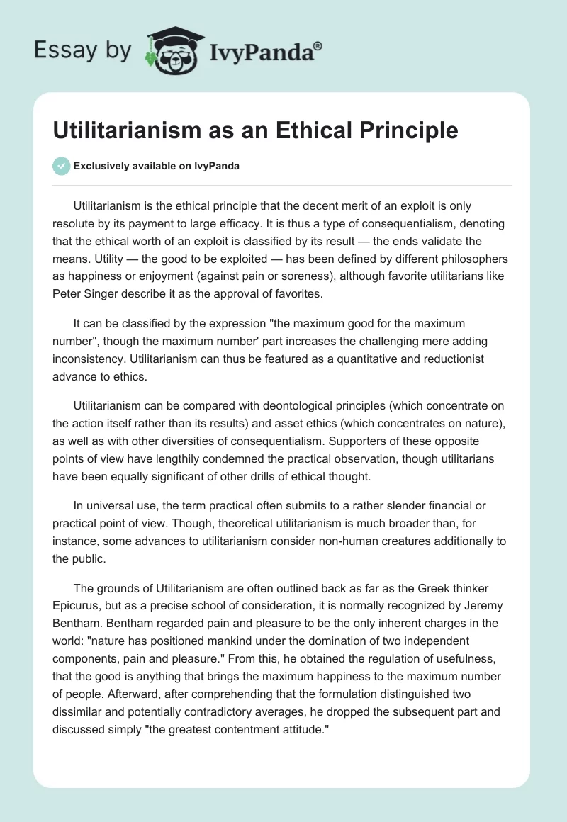Utilitarianism as an Ethical Principle. Page 1