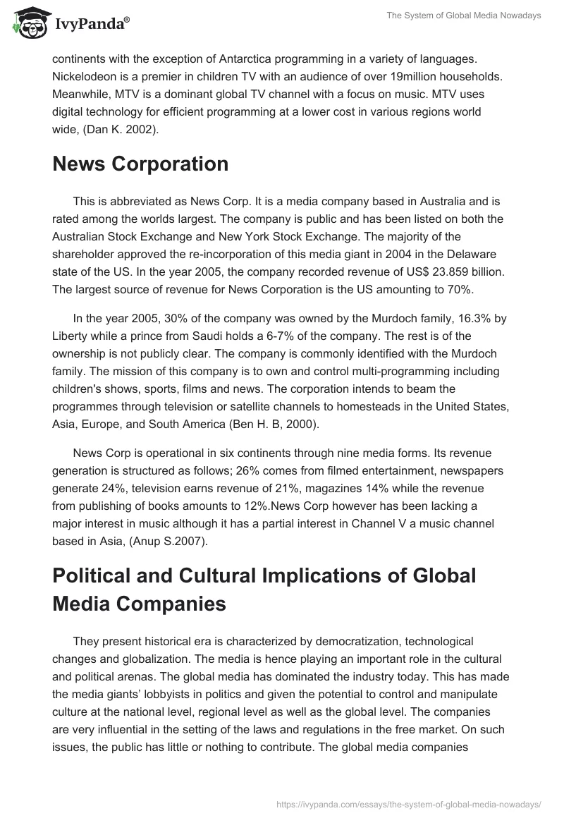 The System of Global Media Nowadays. Page 4