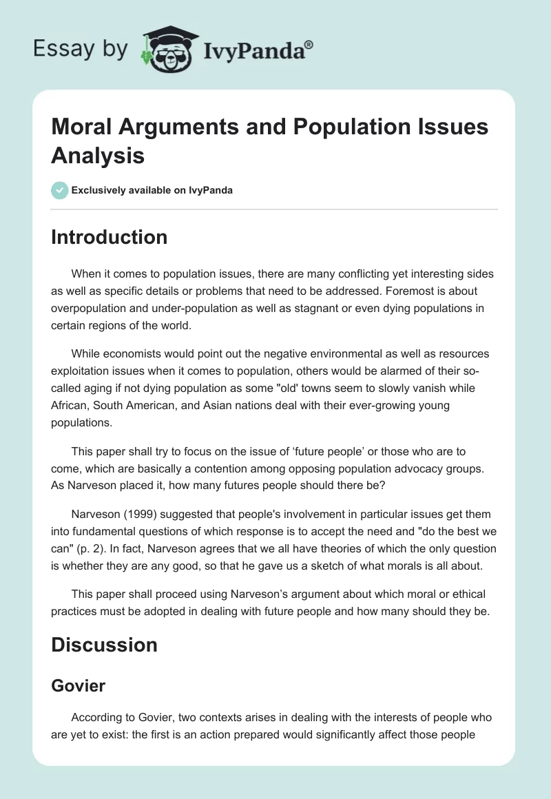 Moral Arguments and Population Issues Analysis. Page 1