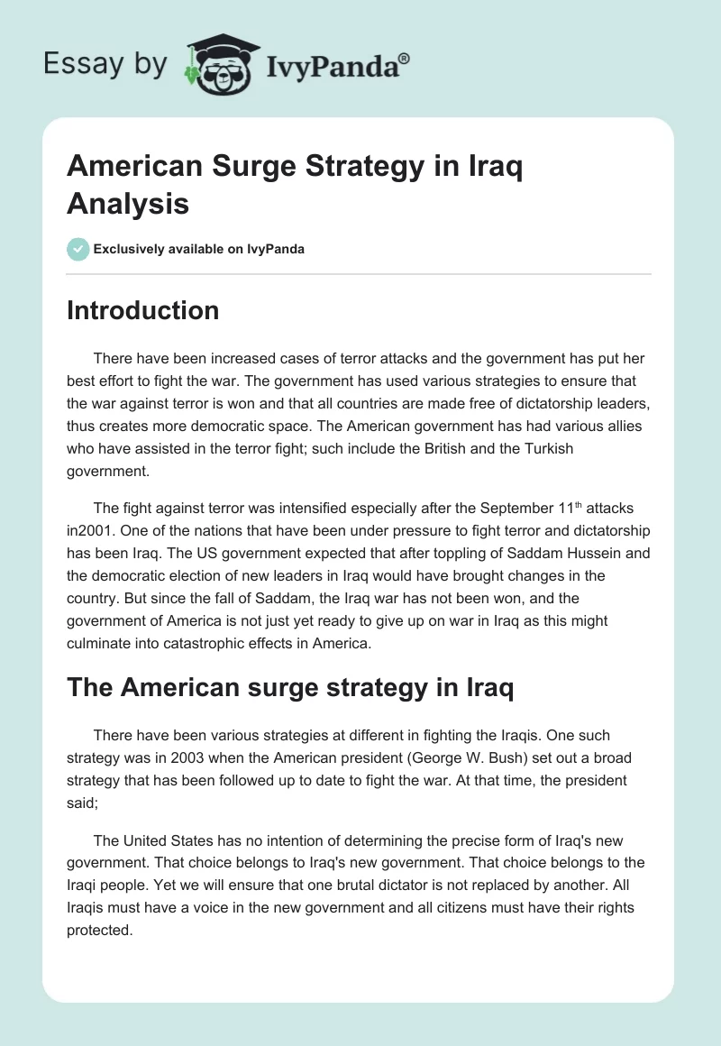 American Surge Strategy in Iraq Analysis. Page 1