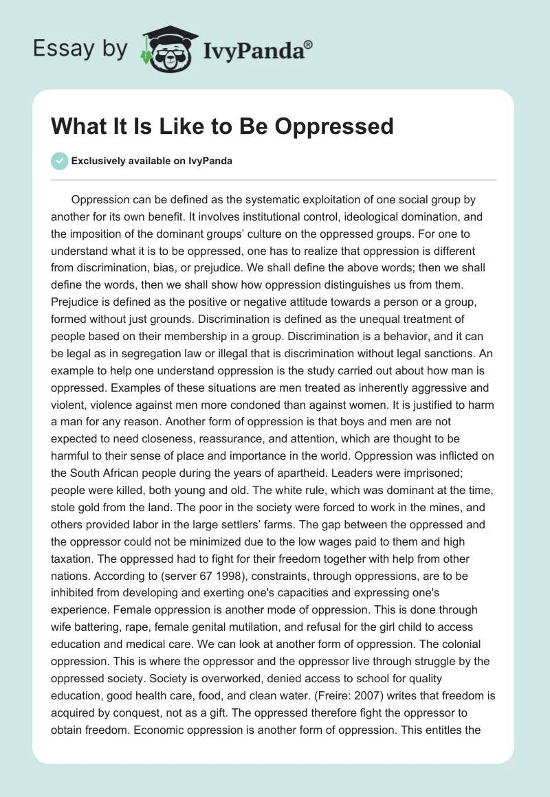 What It Is Like to Be Oppressed. Page 1