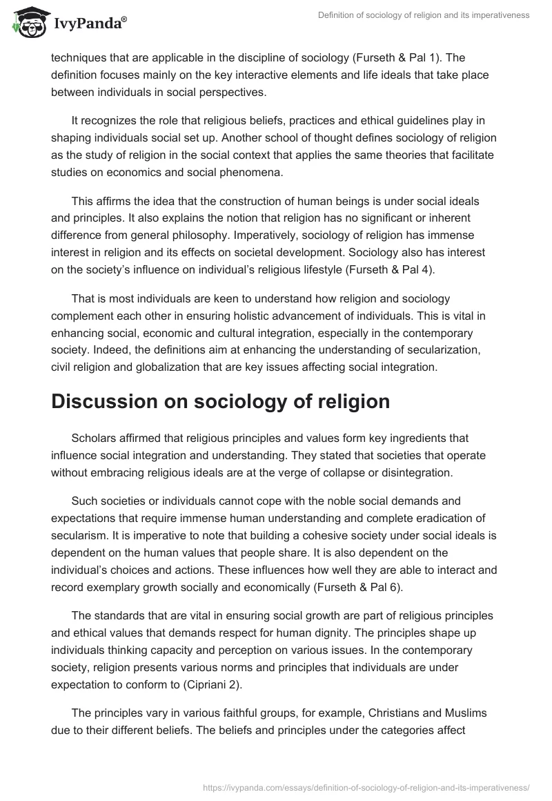 Definition of sociology of religion and its imperativeness. Page 2