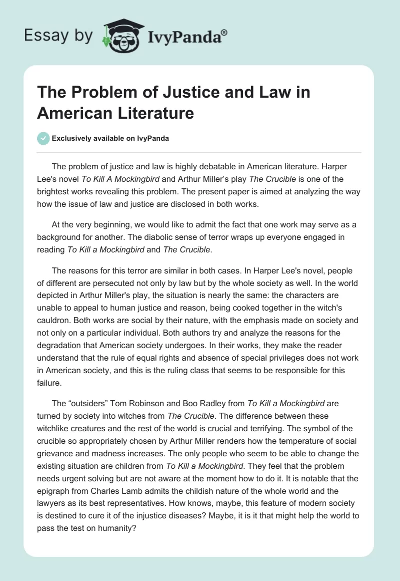 The Problem of Justice and Law in American Literature. Page 1