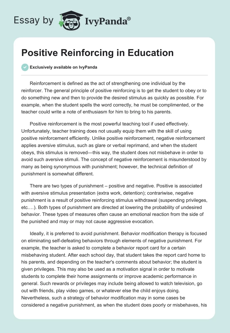 Positive Reinforcing in Education. Page 1