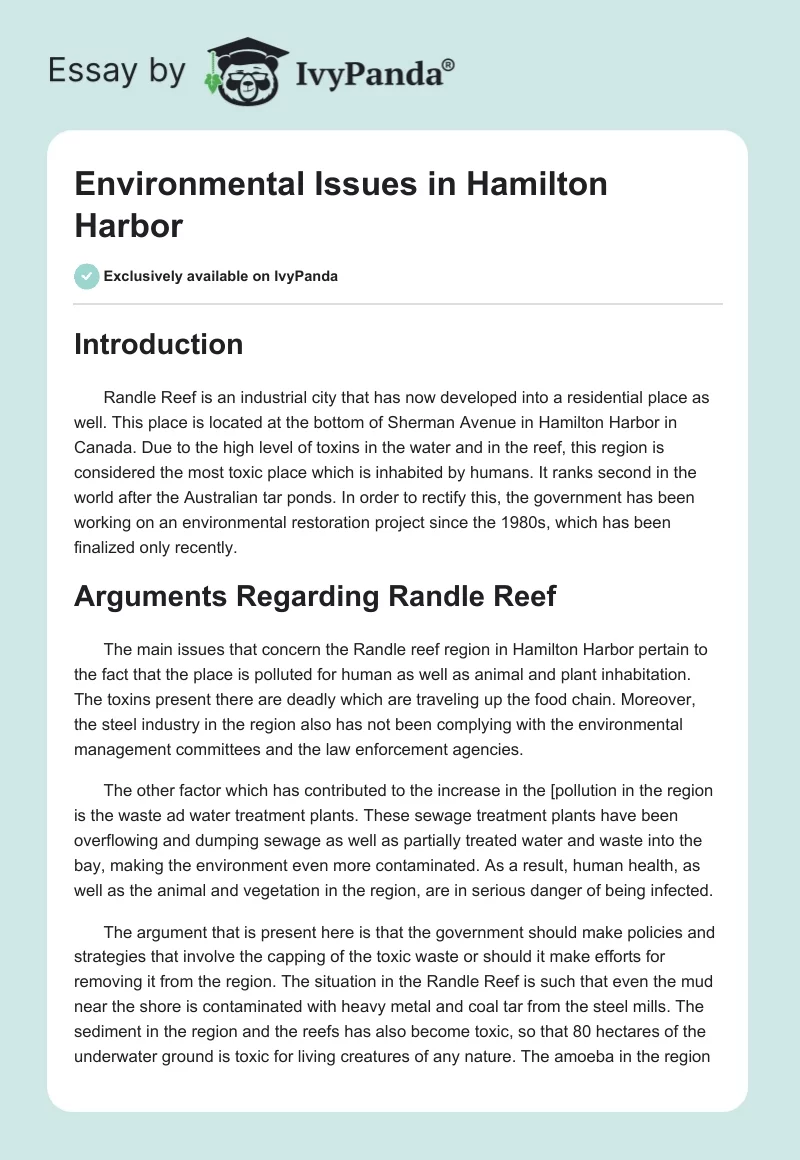 Environmental Issues in Hamilton Harbor. Page 1
