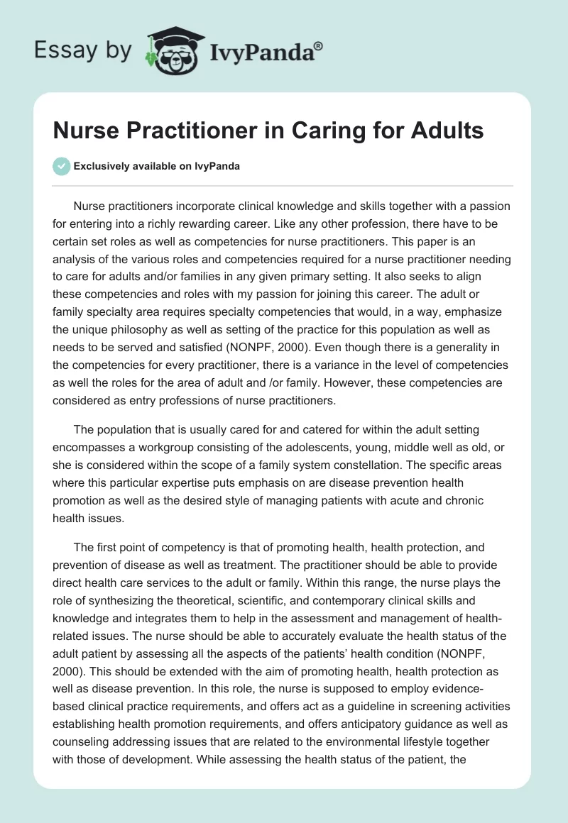 Nurse Practitioner in Caring for Adults. Page 1