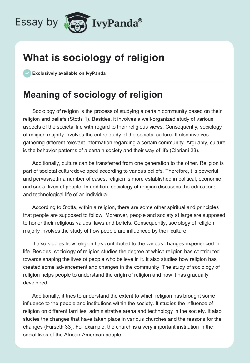 What is sociology of religion. Page 1