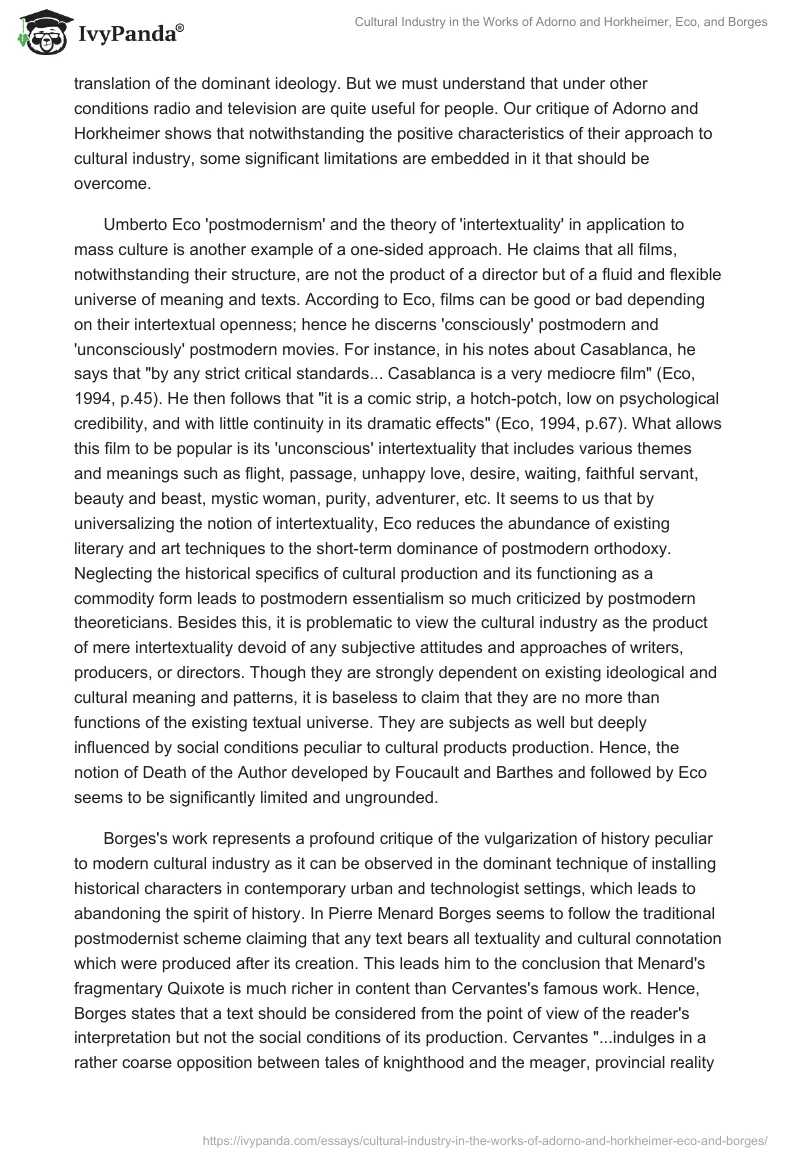 Cultural Industry in the Works of Adorno and Horkheimer, Eco, and Borges. Page 2
