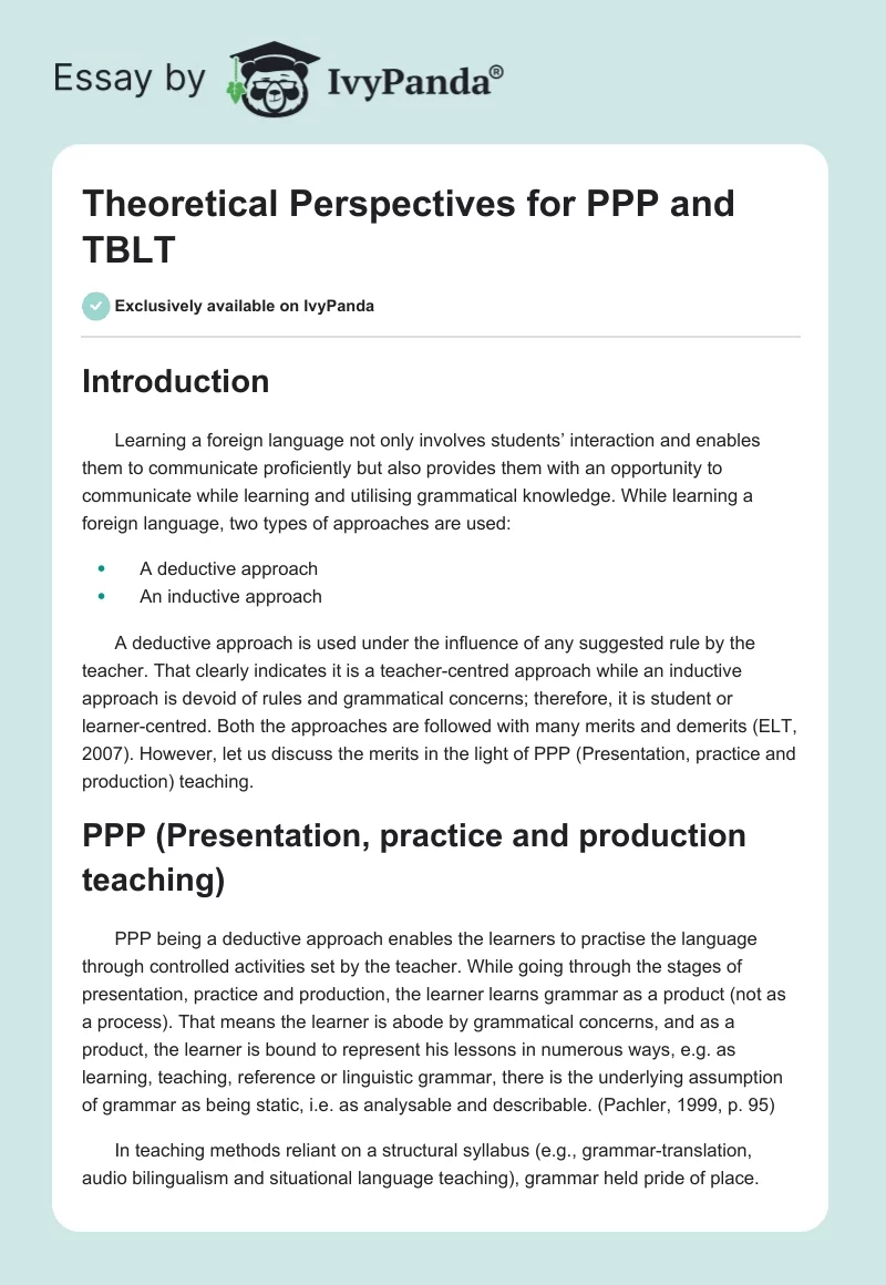 Theoretical Perspectives for PPP and TBLT. Page 1