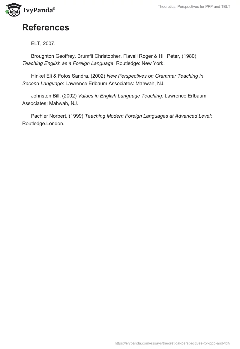 Theoretical Perspectives for PPP and TBLT. Page 4