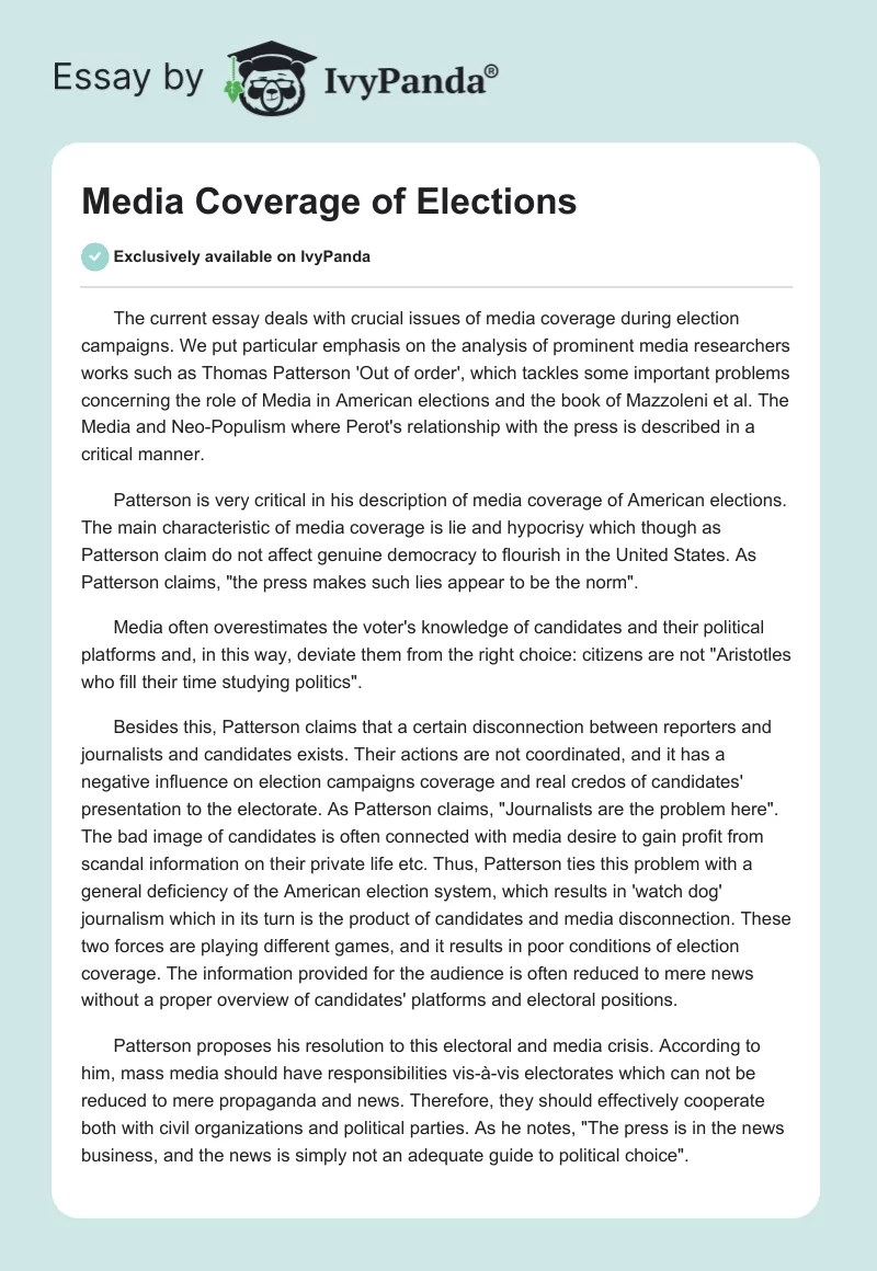 Media Coverage of Elections. Page 1