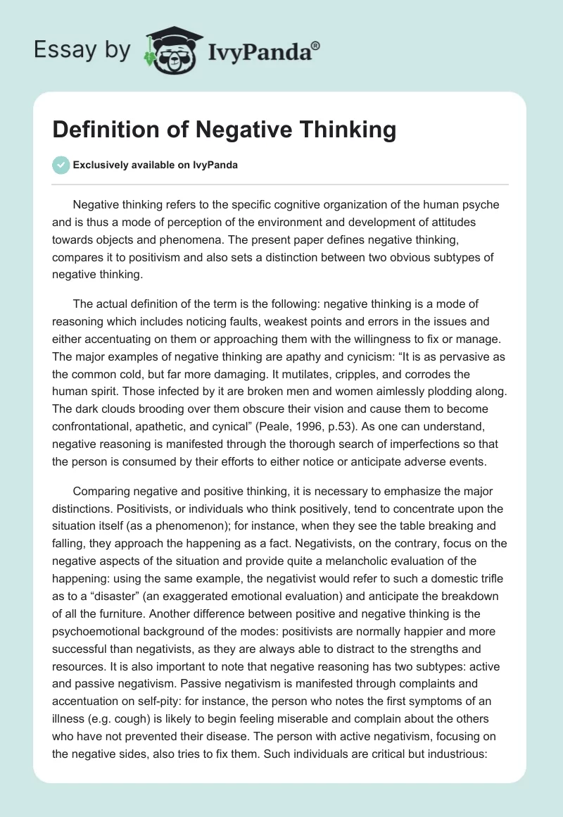Definition of Negative Thinking. Page 1