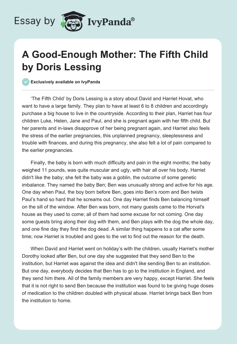 A Good-Enough Mother: "The Fifth Child" by Doris Lessing. Page 1