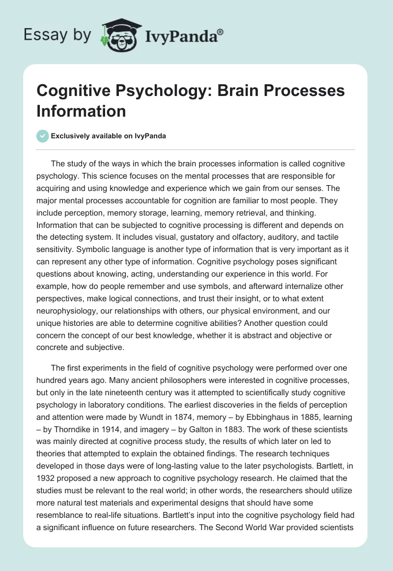 Cognitive Psychology: Brain Processes Information. Page 1