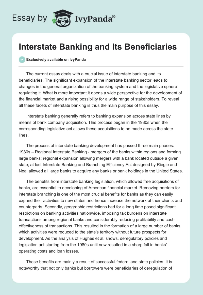 Interstate Banking and Its Beneficiaries. Page 1