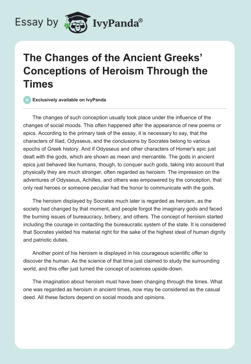 The Changes of the Ancient Greeks’ Conceptions of Heroism Through the Times. Page 1