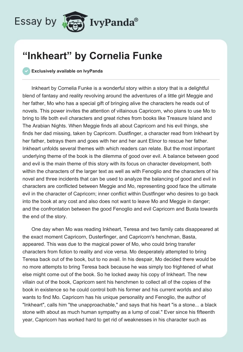 “Inkheart” by Cornelia Funke. Page 1